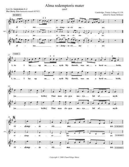  Carol: Alma Redemptoris Mater, From Anonymous 4: The Cherry Tree - Score Only by Anonymous 4